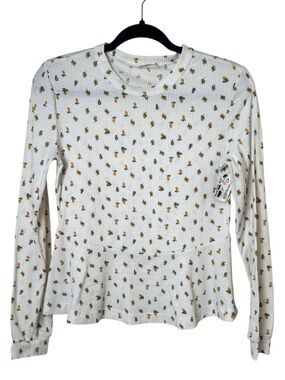 Wst Cst Small White Floral Ribbed Peplum Long-Sleeve Top